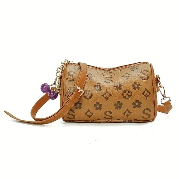 IVKMIVK Branded Handbags - Carmel Monogram Barrel Crossbody Bag Purple Cherry Charm NIP
